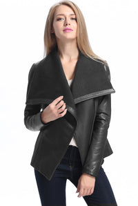 BGSD Women Lily Lambskin Leather Drape Jacket