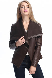 BGSD Women Lily Lambskin Leather Drape Jacket