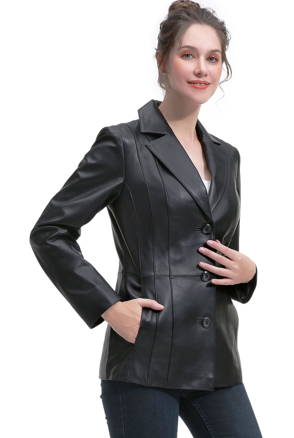 BGSD Women Reyna Lambskin Leather Blazer Jacket