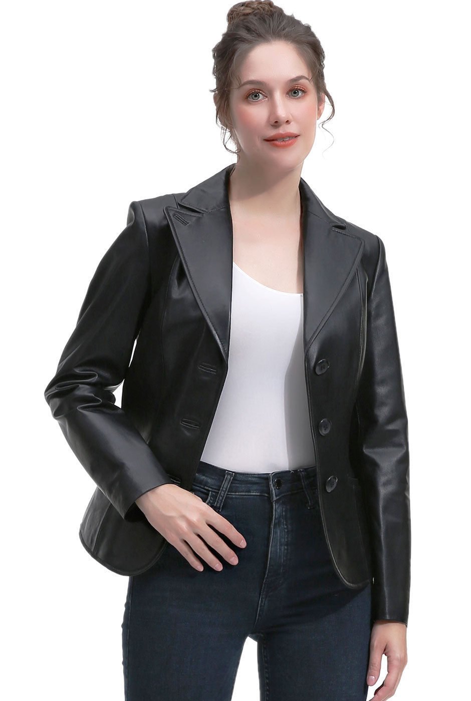 BGSD Women Norah Lambskin Leather Blazer Jacket