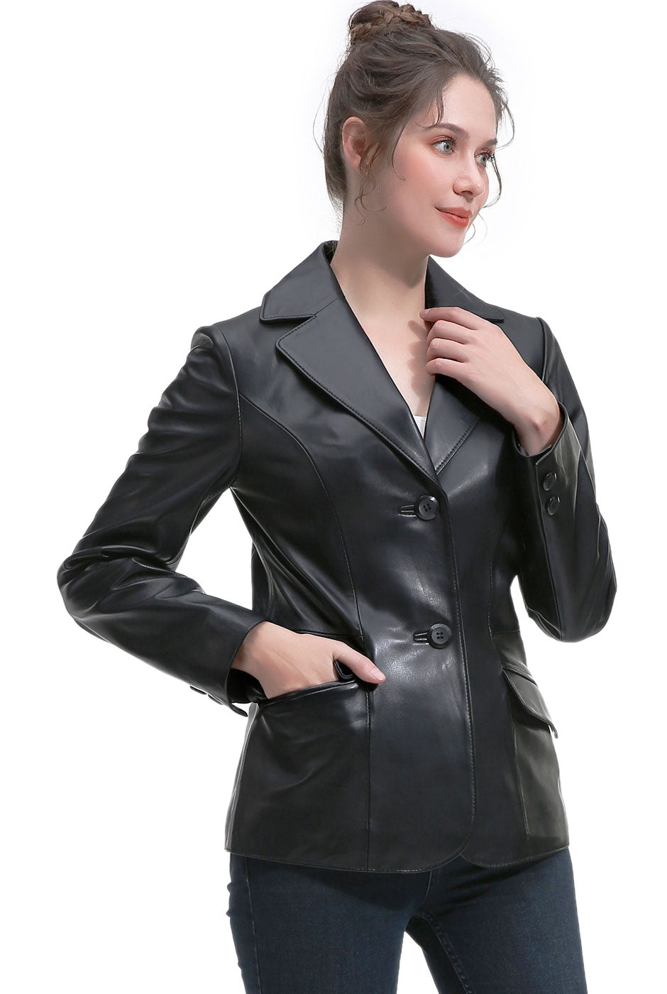 BGSD Women Ruth Lambskin Leather Blazer Jacket