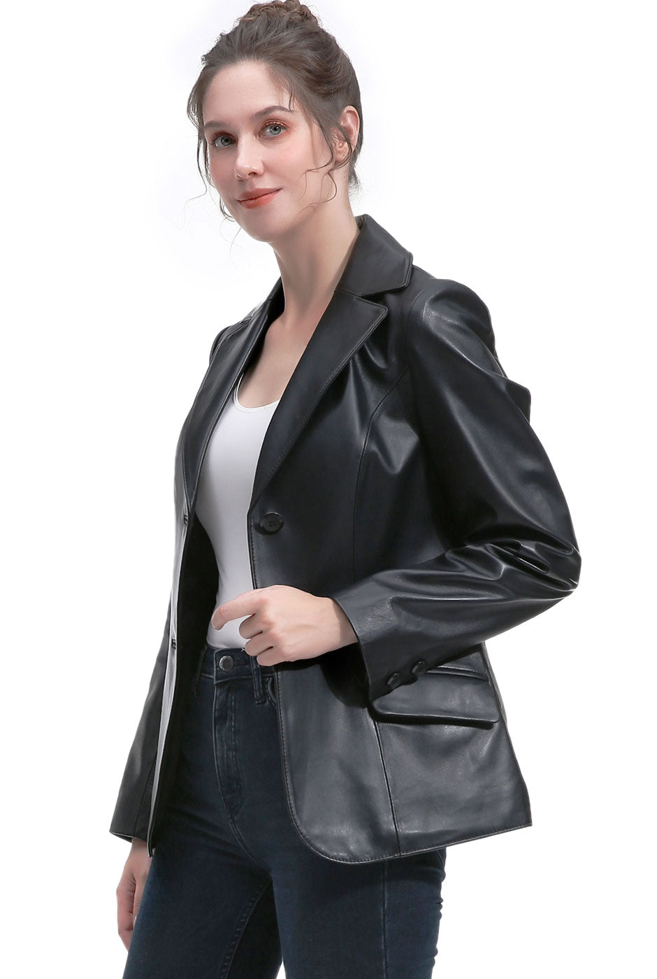 BGSD Women Ruth Lambskin Leather Blazer Jacket