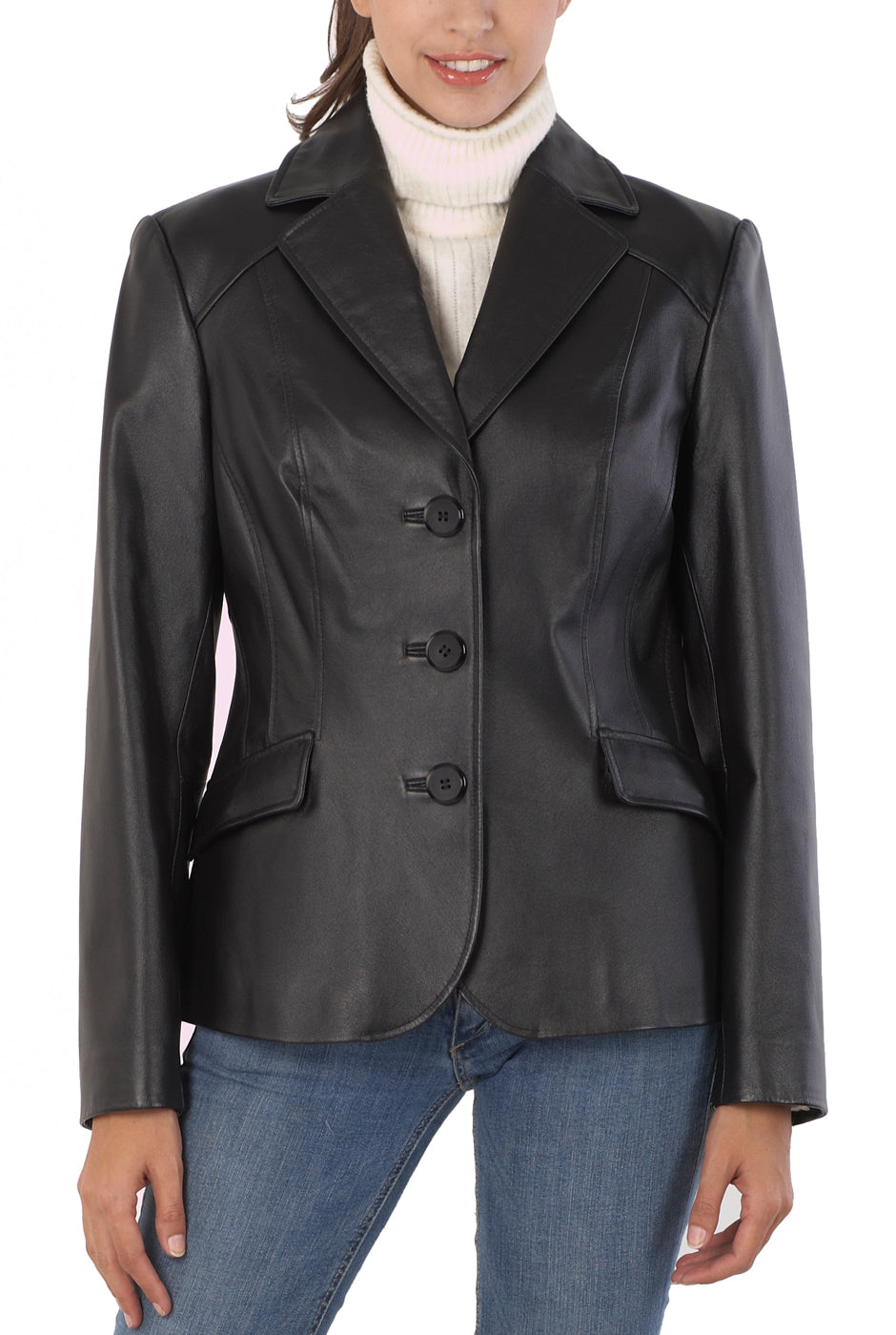 BGSD Women Tammy 3-Button Lambskin Leather Blazer