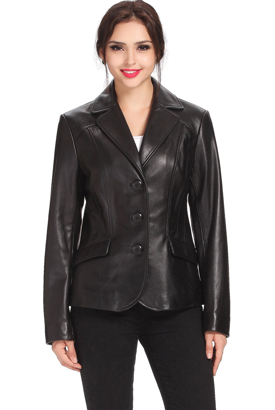 BGSD Women Tammy 3-Button Lambskin Leather Blazer