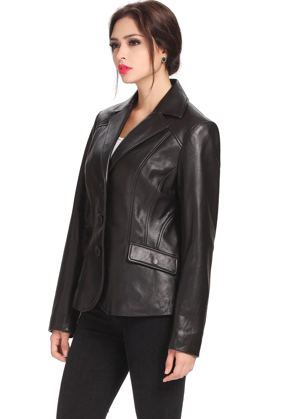 BGSD Women Tammy 3-Button Lambskin Leather Blazer