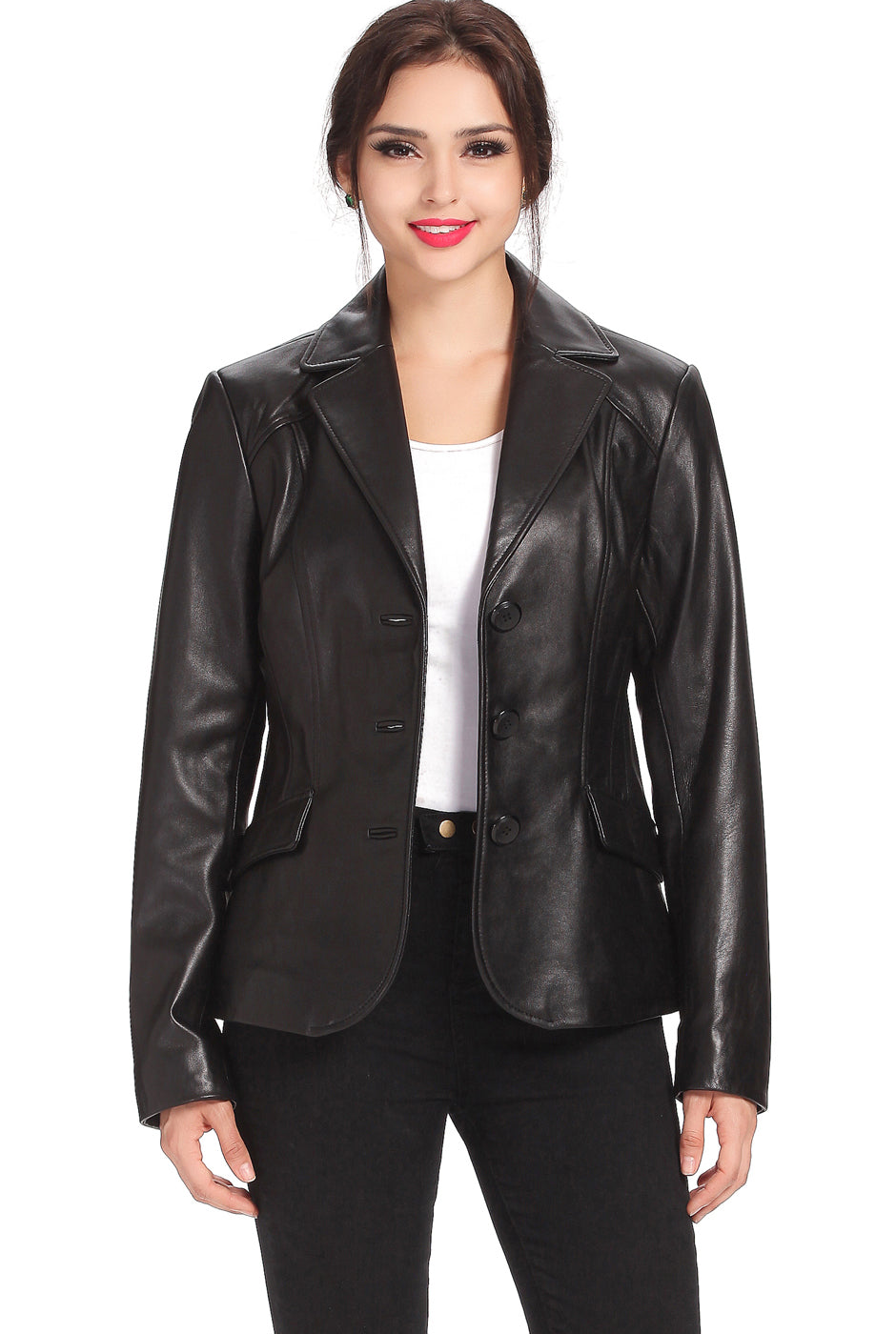 BGSD Women Tammy 3-Button Lambskin Leather Blazer