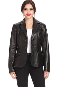 BGSD Women Tammy 3-Button Lambskin Leather Blazer