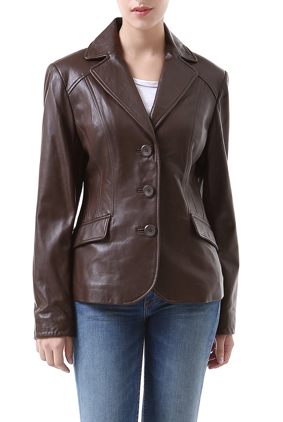 BGSD Women Tammy 3-Button Lambskin Leather Blazer