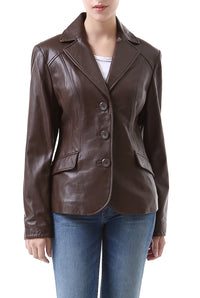 BGSD Women Tammy 3-Button Lambskin Leather Blazer