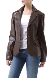 BGSD Women Tammy 3-Button Lambskin Leather Blazer