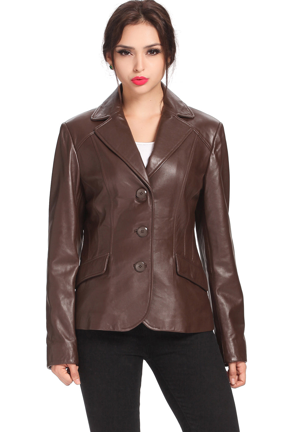 BGSD Women Tammy 3-Button Lambskin Leather Blazer