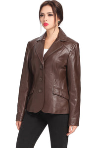 BGSD Women Tammy 3-Button Lambskin Leather Blazer