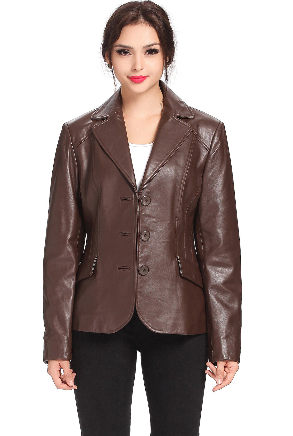 BGSD Women Tammy 3-Button Lambskin Leather Blazer