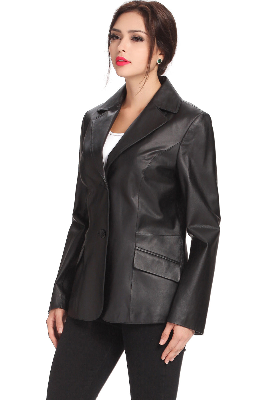 BGSD Women Angie 2-Button Lambskin Leather Blazer