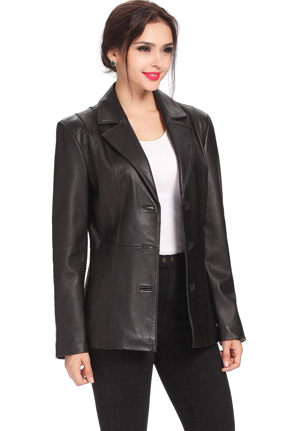 BGSD Women Crystal Lambskin Leather Blazer