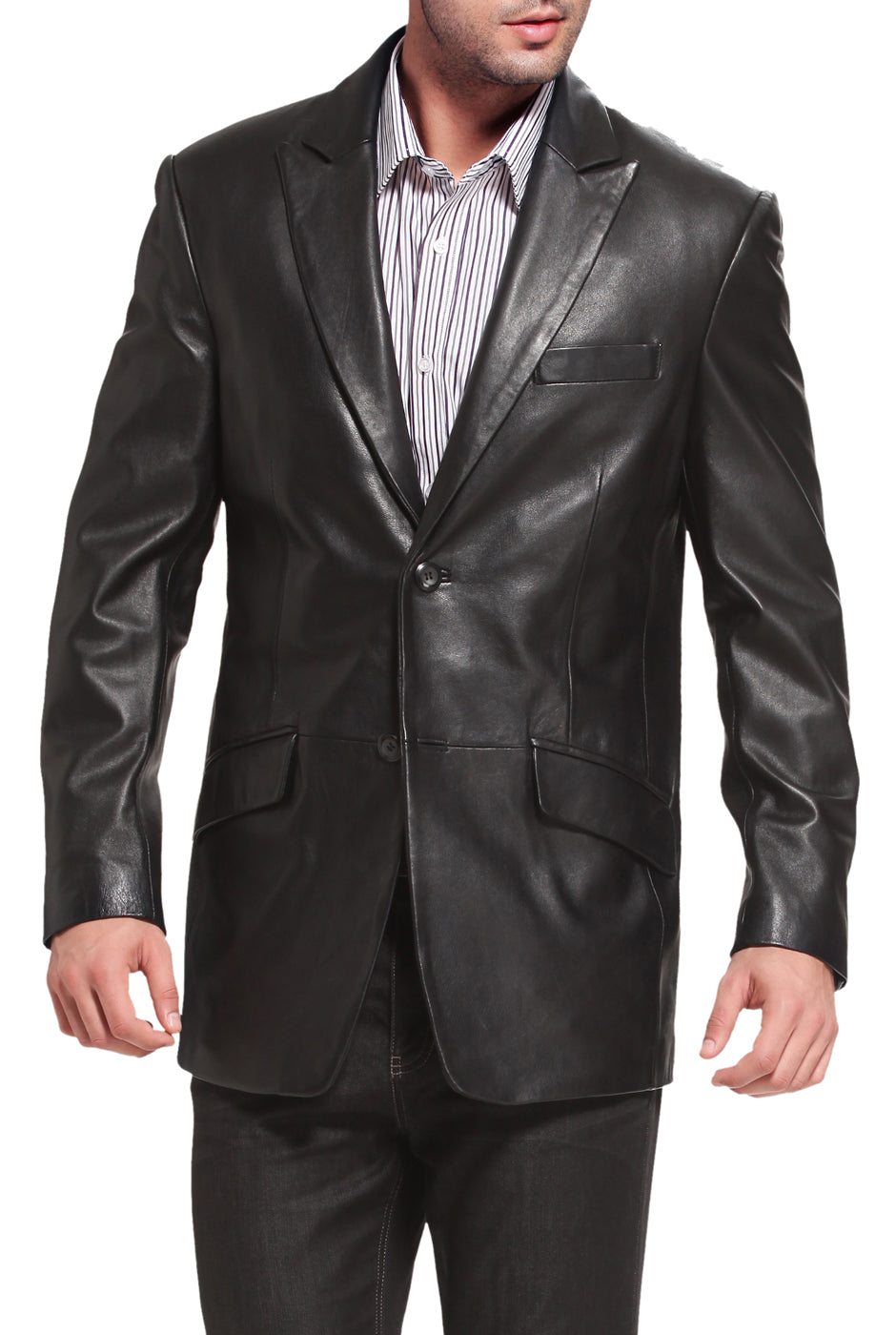 BGSD Monogram Collection Men Peaked Lapel 2-Button Lambskin Leather Blazer