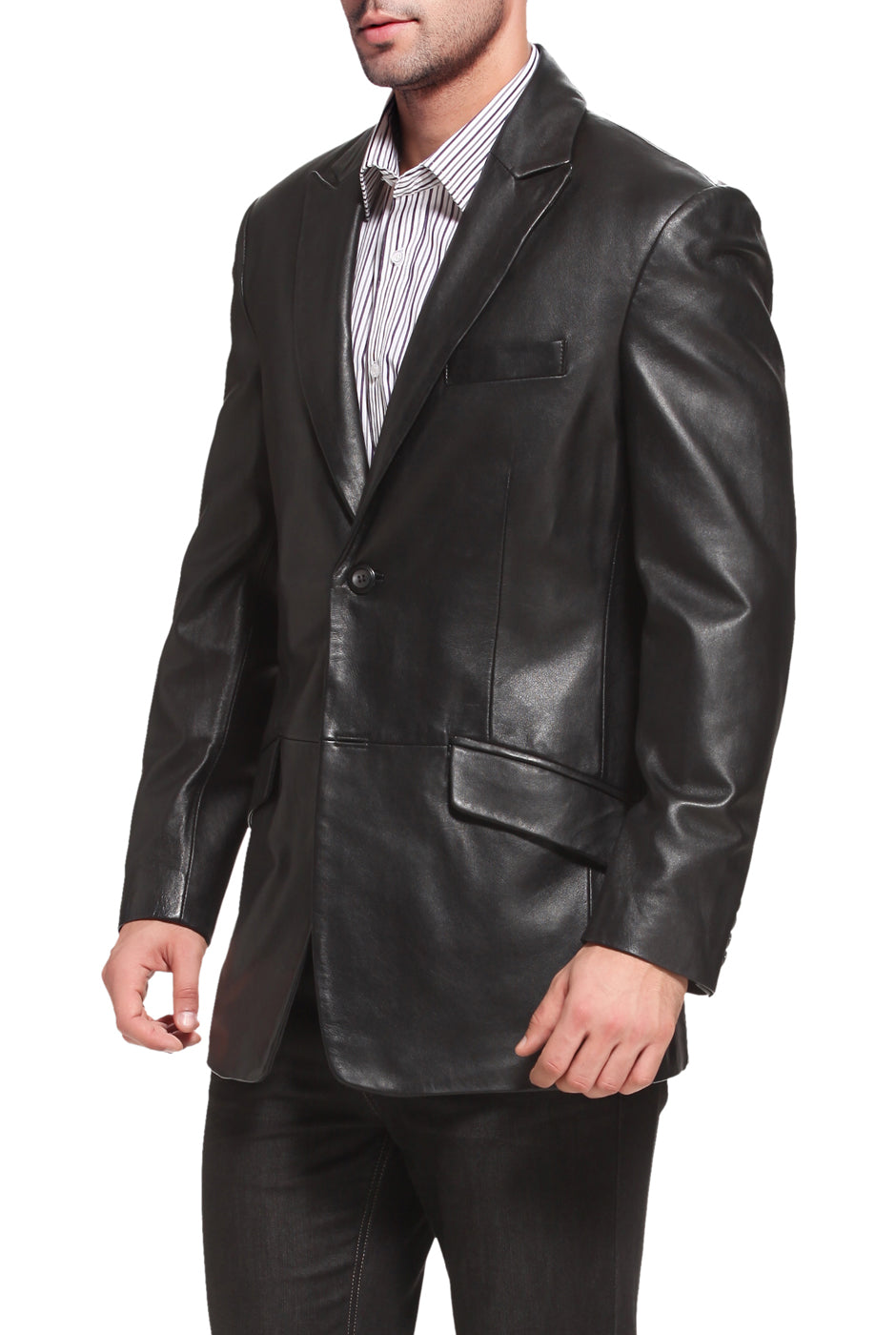 BGSD Monogram Collection Men Peaked Lapel 2-Button Lambskin Leather Blazer