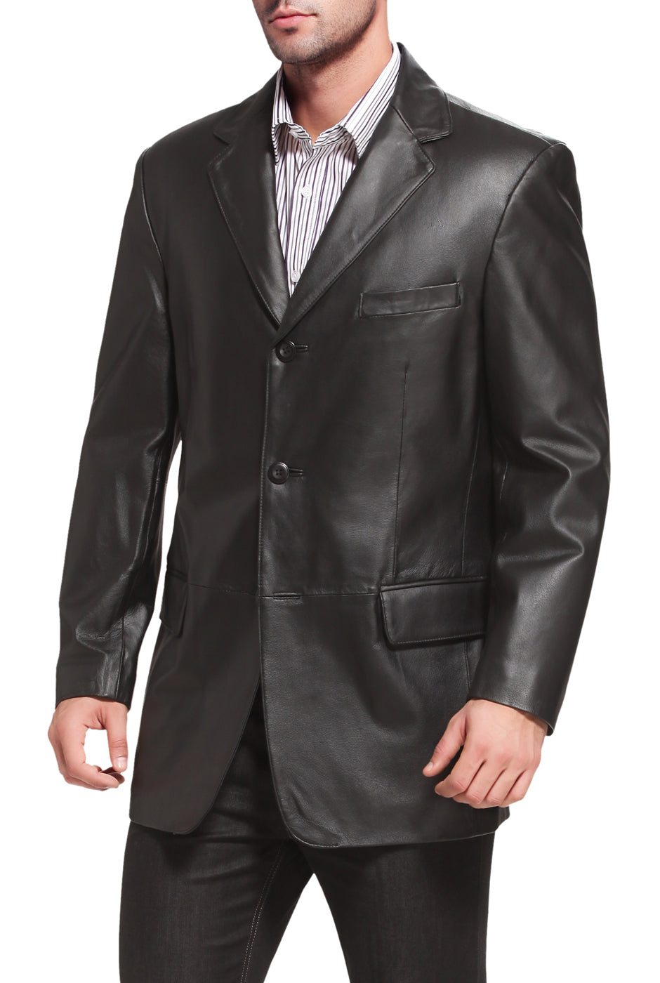 BGSD Men Liam Three-Button Leather Blazer