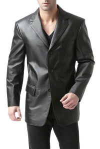 BGSD Men Three-Button Lambskin Leather Blazer