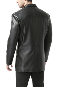 BGSD Men Three-Button Lambskin Leather Blazer