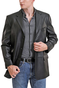 BGSD Men Liam Three-Button Leather Blazer