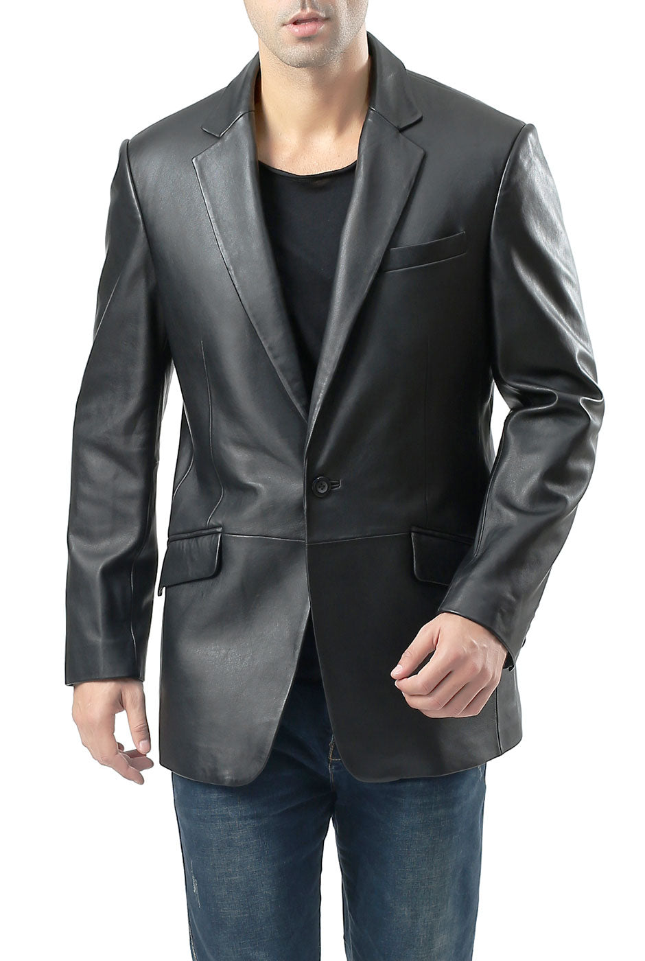 BGSD Men John One-Button Lambskin Leather Blazer