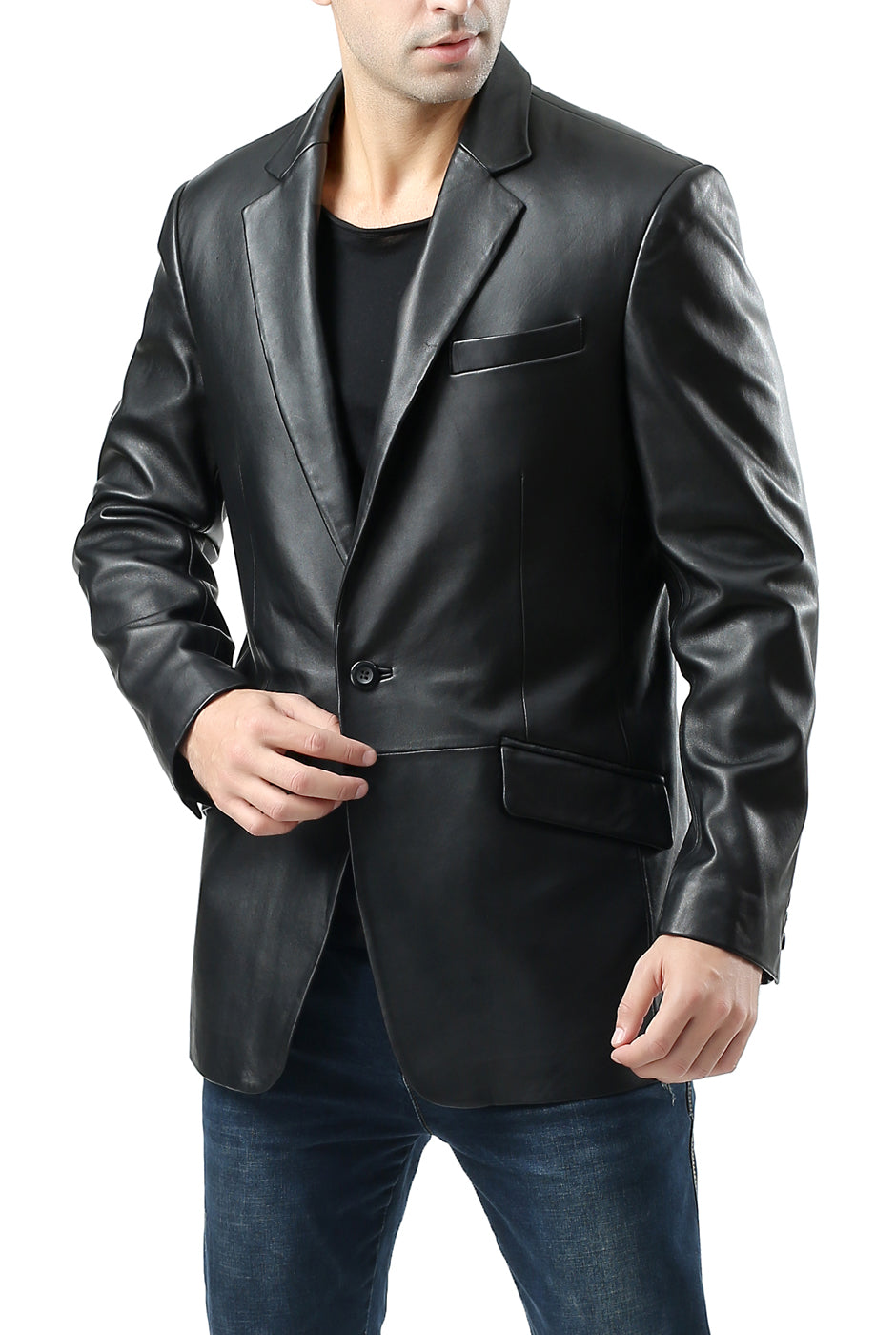 BGSD Men John One-Button Lambskin Leather Blazer