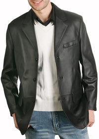 BGSD Men Three-Button Lambskin Leather Blazer