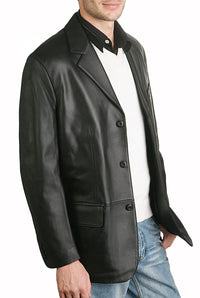 BGSD Men Three-Button Lambskin Leather Blazer