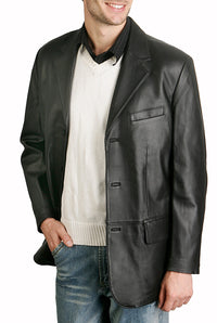 BGSD Men Three-Button Lambskin Leather Blazer