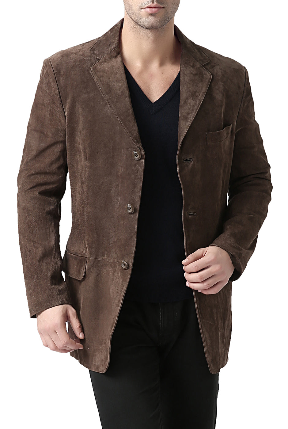 BGSD Men Robert Three-Button Suede Leather Blazer