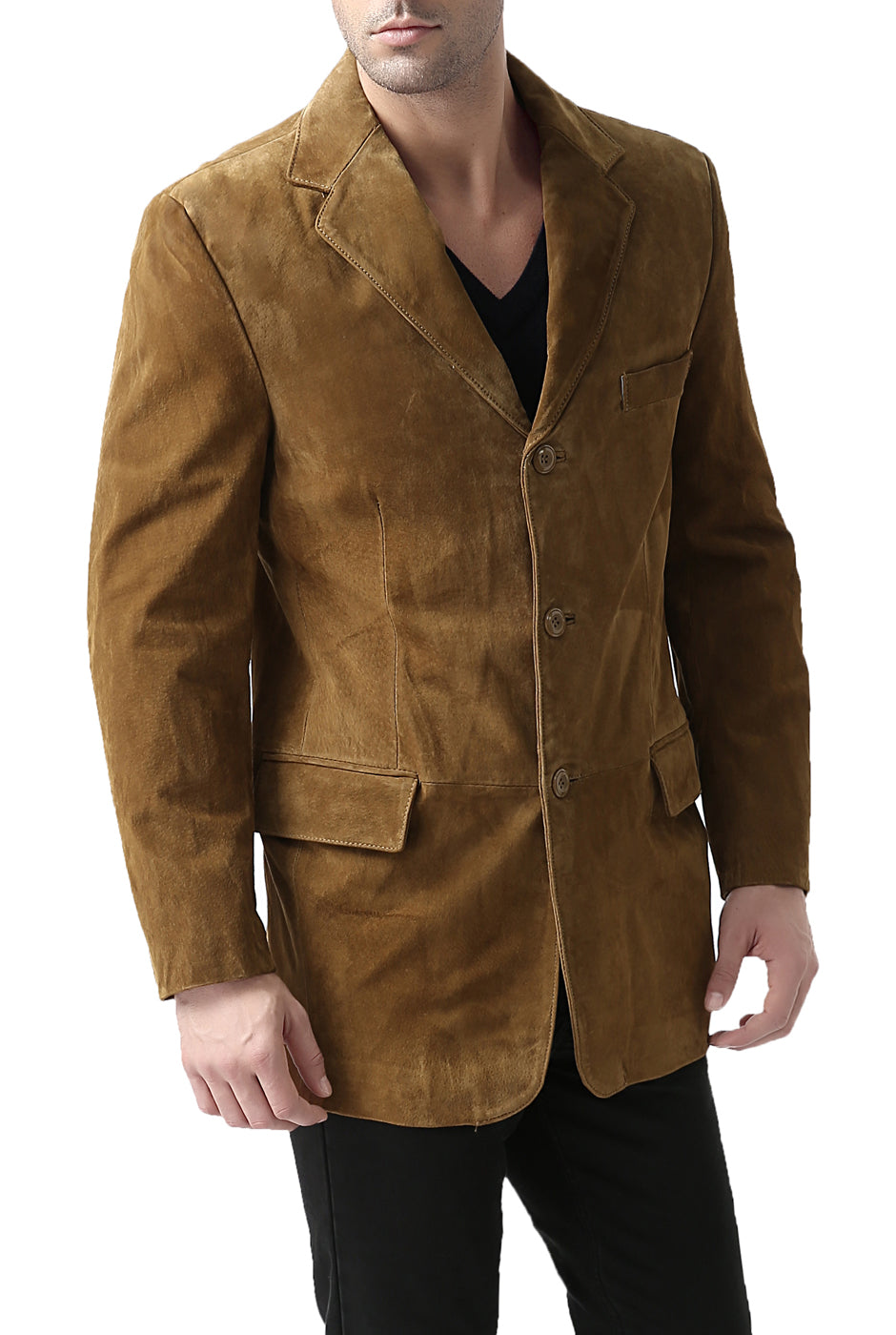 BGSD Men Robert Three-Button Suede Leather Blazer