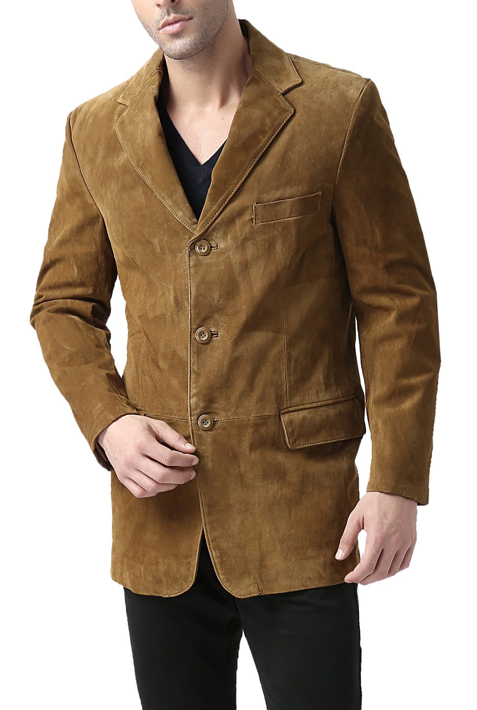 BGSD Men Robert Three-Button Suede Leather Blazer