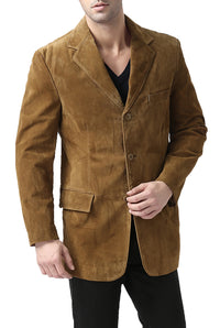 BGSD Men Robert Three-Button Suede Leather Blazer