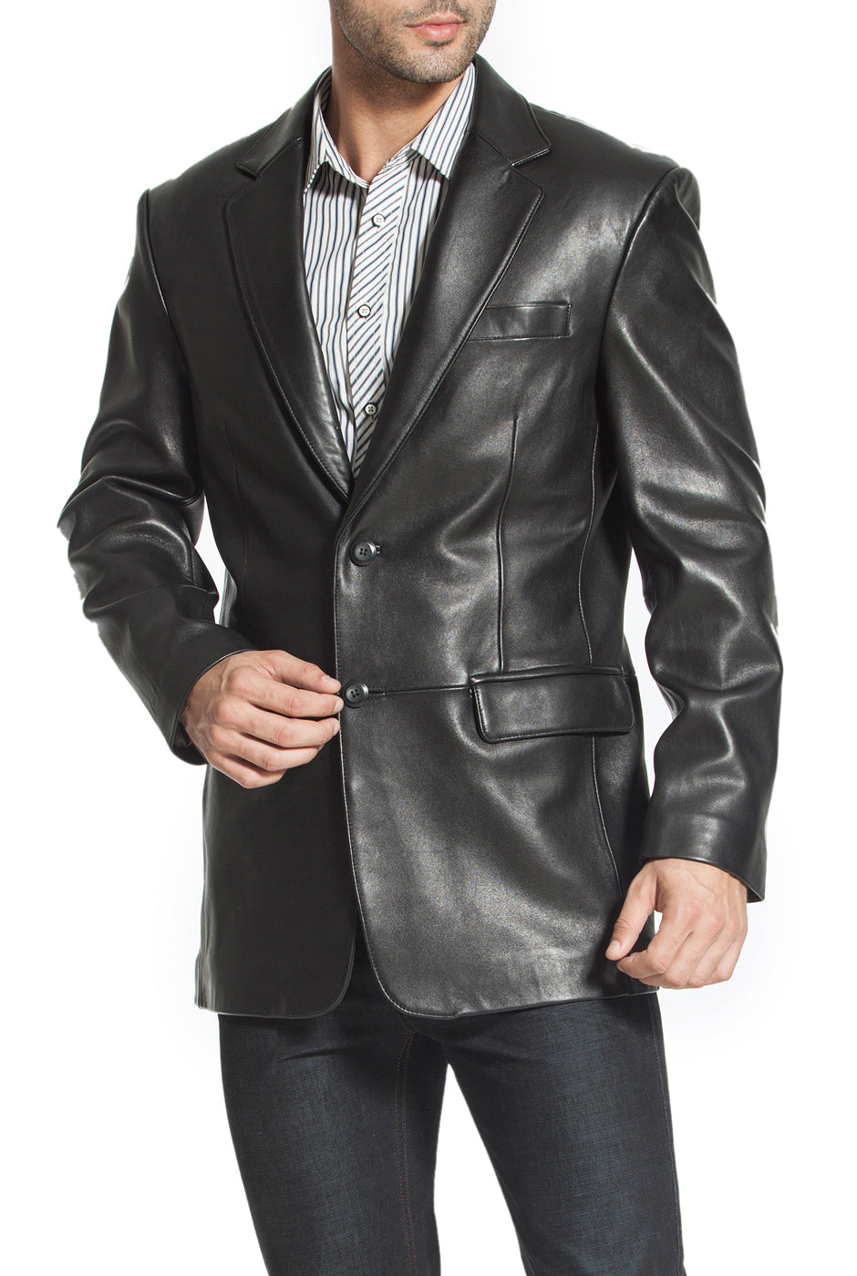 BGSD Monogram Collection Men 2-Button New Zealand Lambskin Leather Blazer