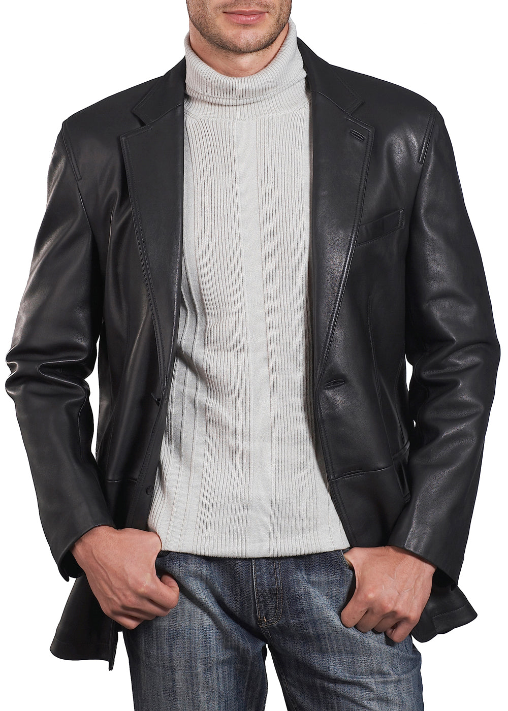 BGSD Monogram Collection Men New Zealand Lambskin Leather Blazer