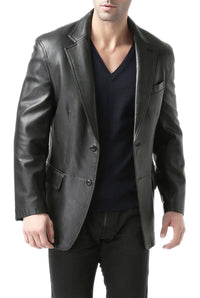 BGSD Men Grant Two-Button Leather Blazer