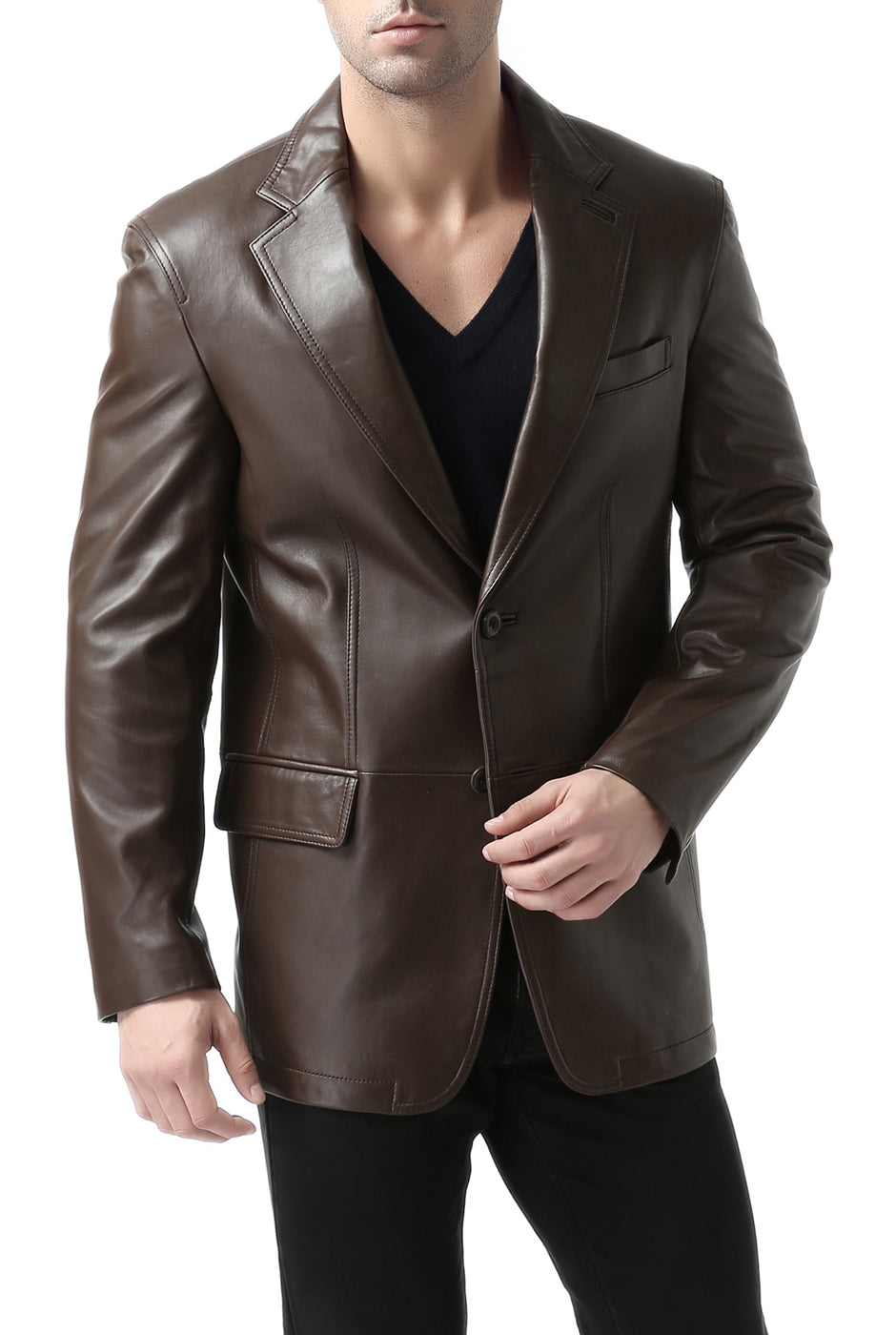 BGSD Monogram Collection Men 2-Button Lambskin Leather Blazer