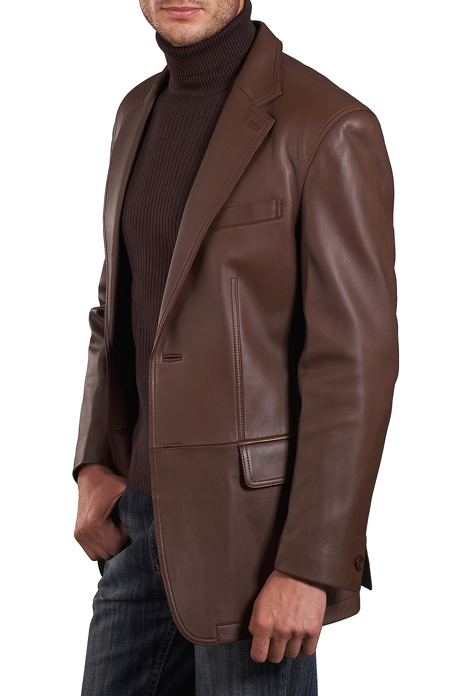 BGSD Monogram Collection Men 2-Button Lambskin Leather Blazer