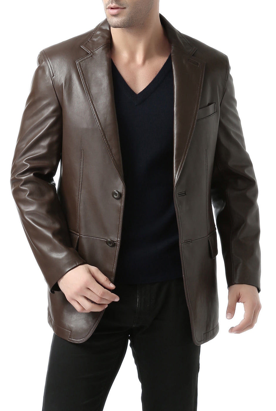 BGSD Monogram Collection Men 2-Button Lambskin Leather Blazer