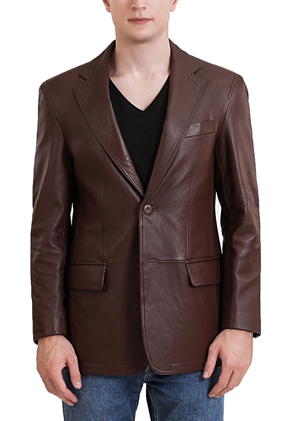 BGSD Monogram Collection Men 2-Button Lambskin Leather Blazer