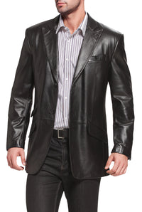 BGSD Monogram Collection Men Peaked Lapel 2-Button Lambskin Leather Blazer