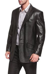 BGSD Monogram Collection Men Peaked Lapel 2-Button Lambskin Leather Blazer