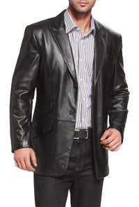 BGSD Monogram Collection Men Peaked Lapel 2-Button Lambskin Leather Blazer