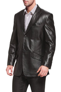 BGSD Monogram Collection Men Peaked Lapel 2-Button Lambskin Leather Blazer