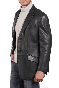 BGSD Monogram Collection Men Peaked Lapel 2-Button Lambskin Leather Blazer