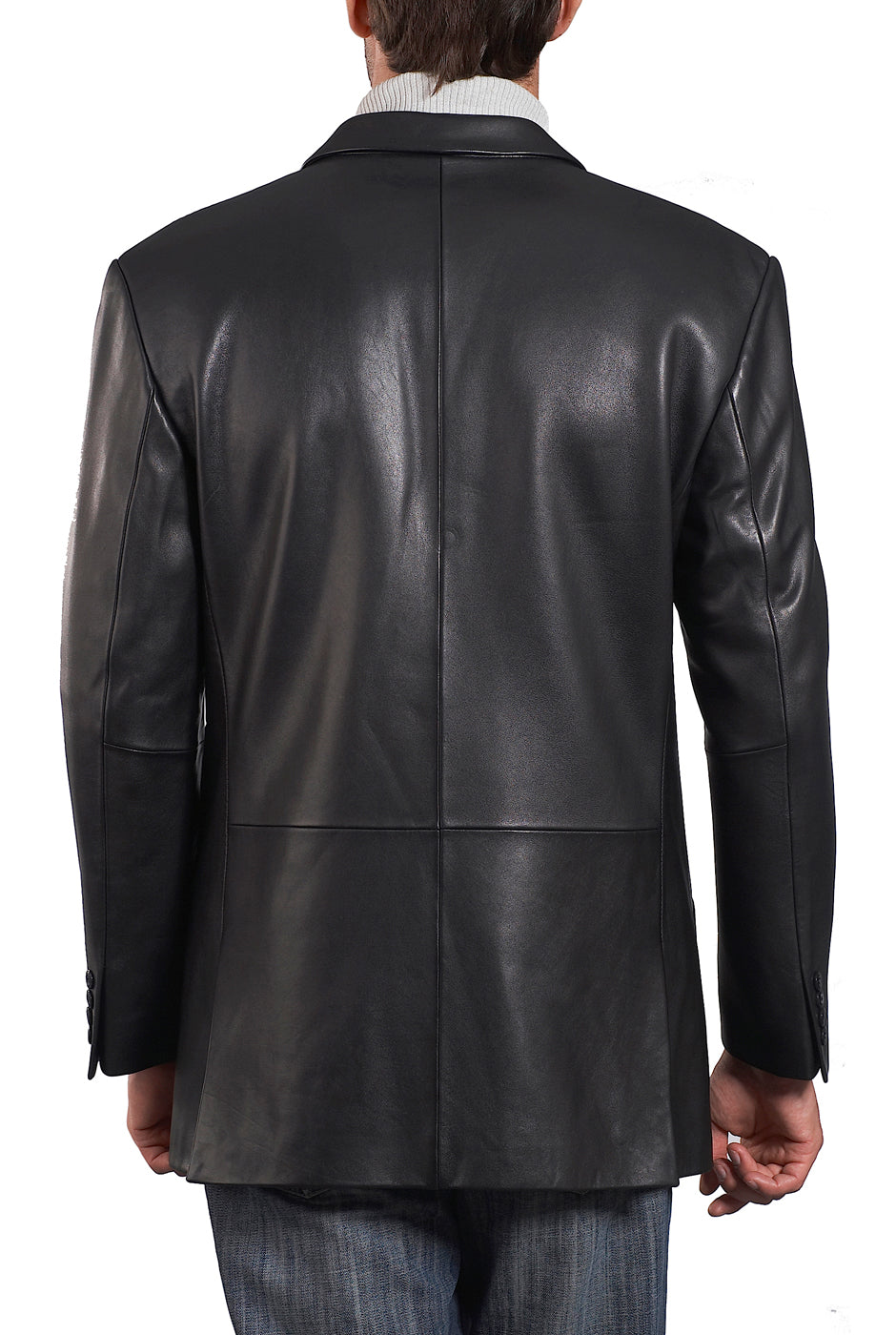 BGSD Monogram Collection Men Peaked Lapel 2-Button Lambskin Leather Blazer