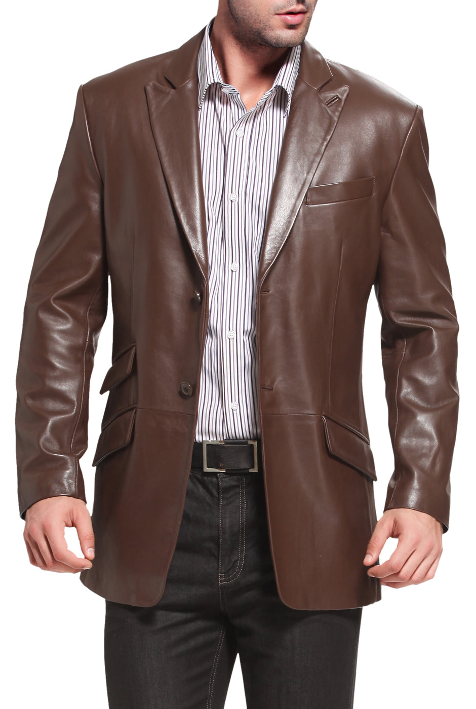 BGSD Men Noah Two-Button Lambskin Leather Blazer