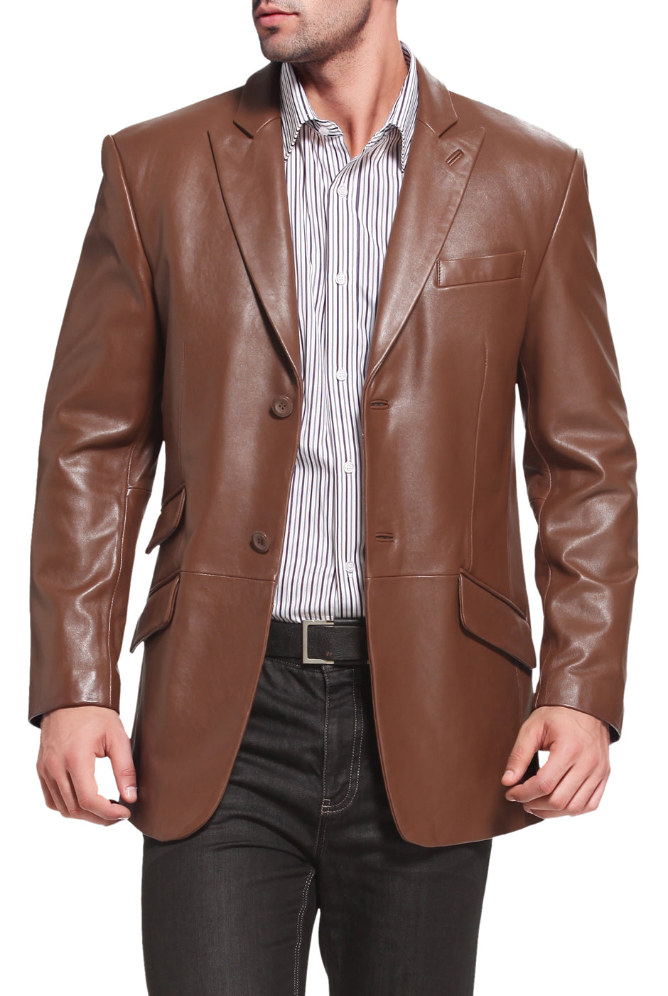 BGSD Men Noah Two-Button Lambskin Leather Blazer