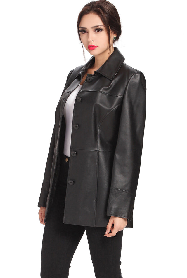 BGSD Women Megan Lambskin Leather Car Coat